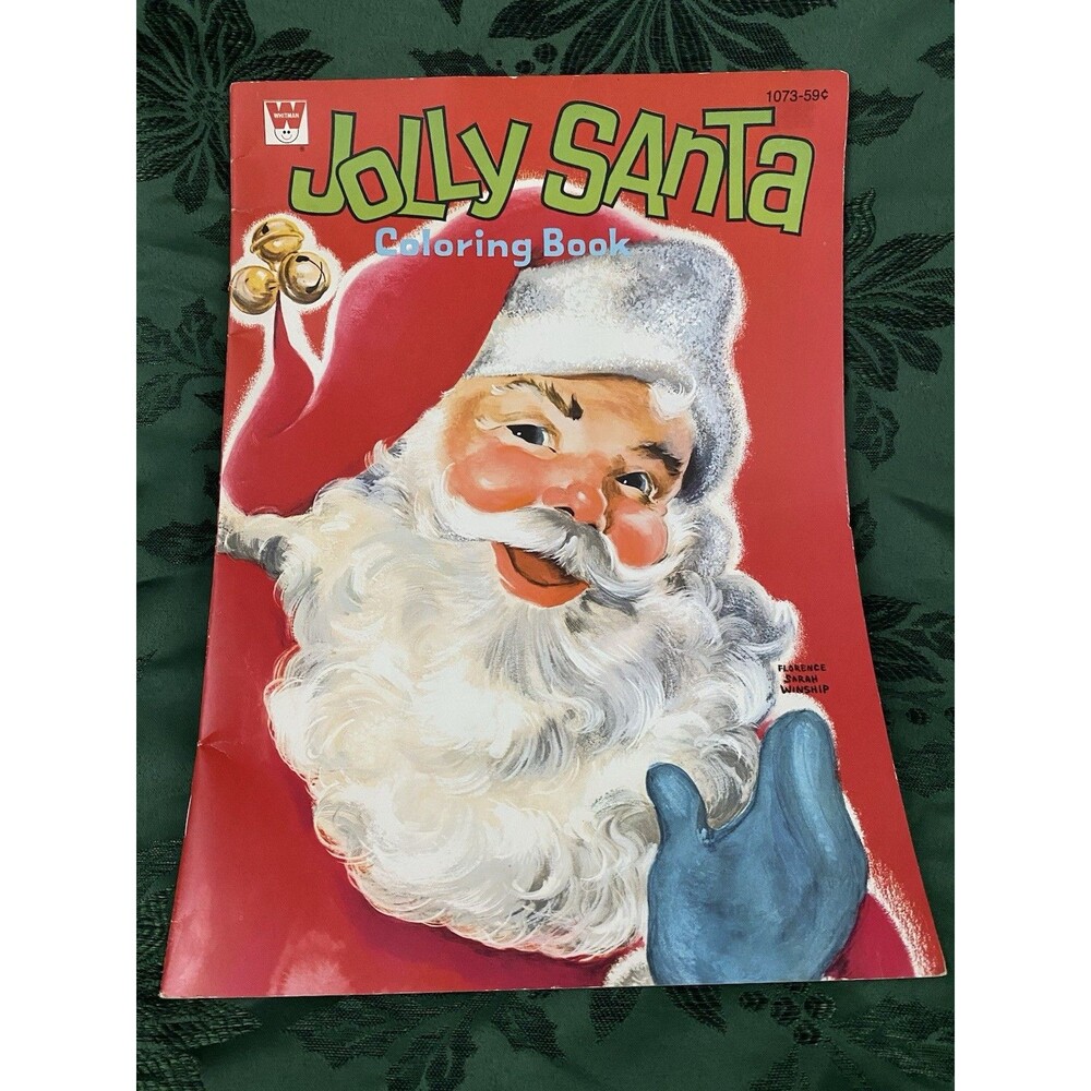 JOLLY SANTA COLORING BOOK  WHITMAN  1975  JUMBO  1073 XMAS FLORENCE WINSHIP  VTG